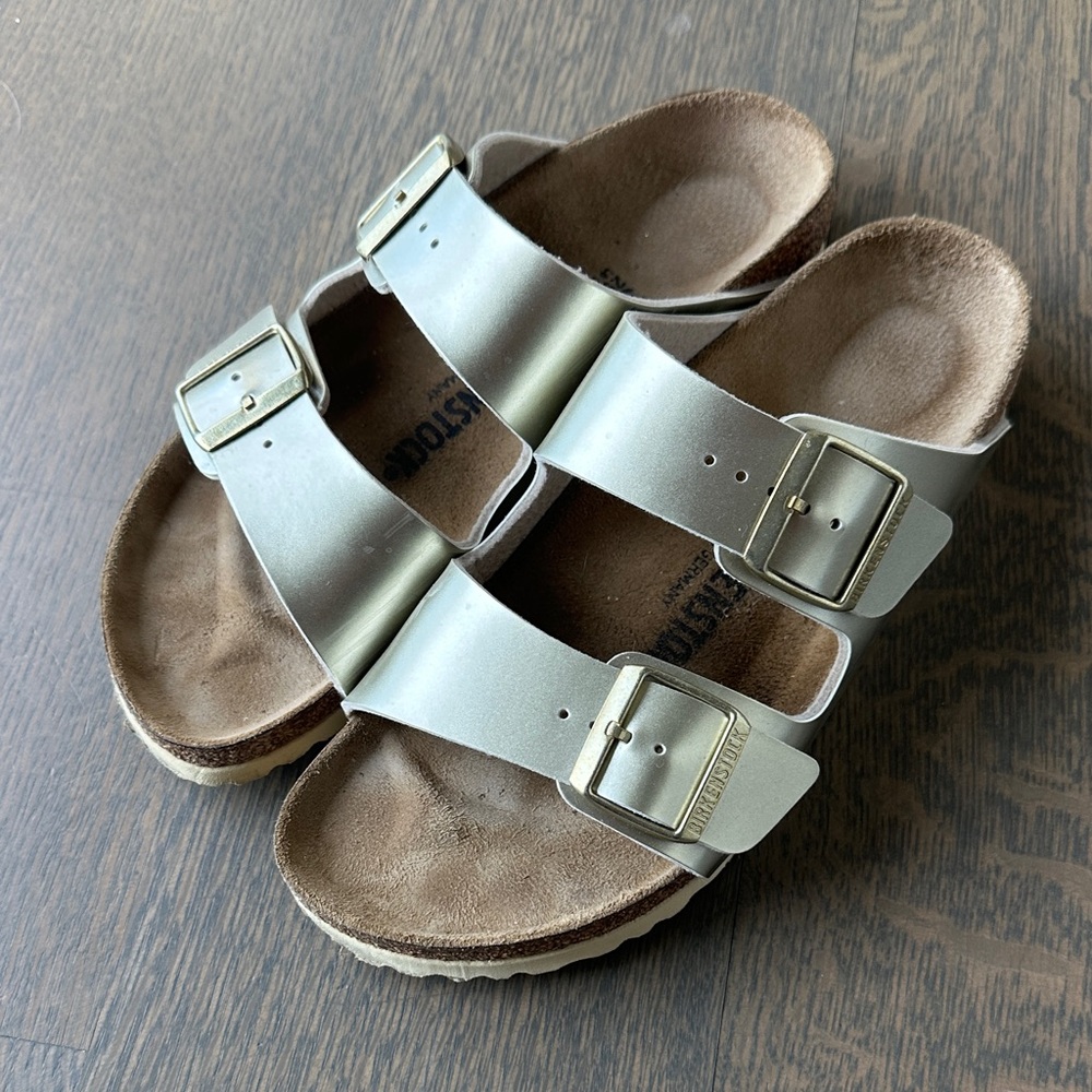Birkenstock Arizona Sandals Gold with Gold Buckles, 39